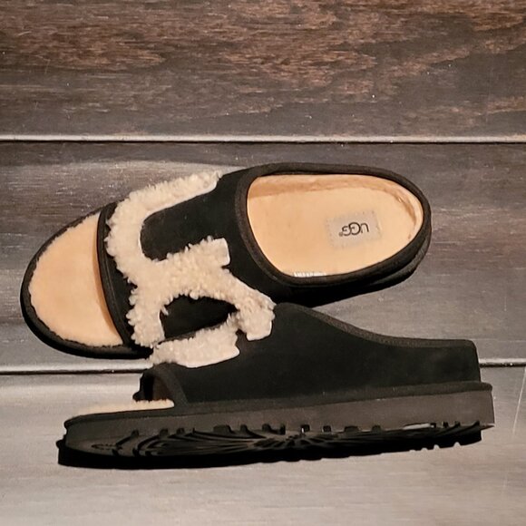 UGG Black / Cream Slides Slippers US7 - Picture 3 of 8